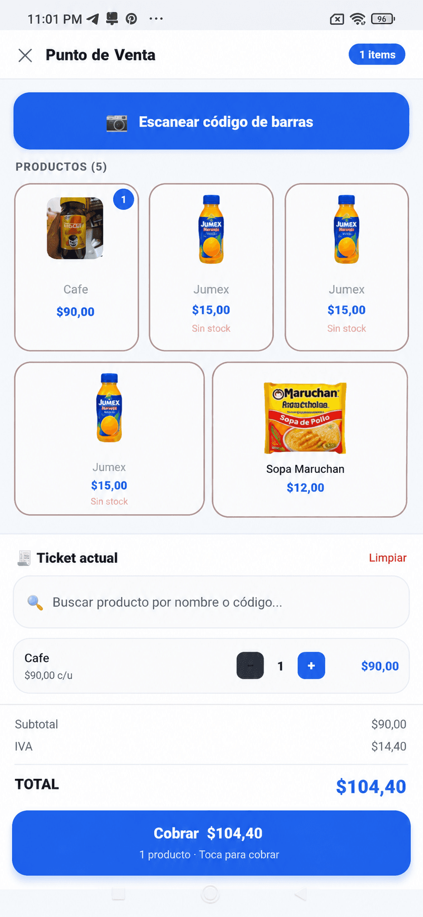 Punto de venta cobrando un ticket