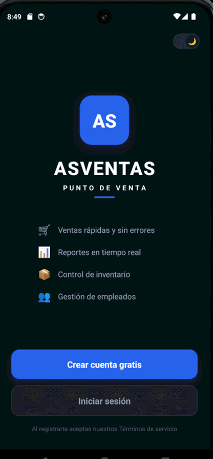 ASVENTAS en modo oscuro